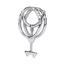 Load image into Gallery viewer, Adjustable Dual Ring Metal Cock Ring with Weighted Chains – round teeth ring angled view