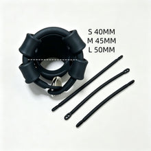 Load image into Gallery viewer, Black cage ring-size reference showing 40, 45 and 50 mm