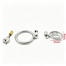 Lade das Bild in den Galerie-Viewer, Breathable Flat Stainless Steel Chastity Cage dimensions showing 35mm