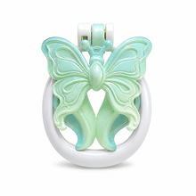Load image into Gallery viewer, Blue & Yellow Butterfly Wing Inverted Chastity Cage front view