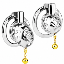Afbeelding in Gallery-weergave laden, Cloud Bell Metal Chastity Cage S and L cage styles with detachable bells on white background