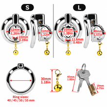 Afbeelding in Gallery-weergave laden, Cloud Bell Metal Chastity Cage S and L cage length width opening and accessory measurement diagram