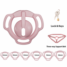 Afbeelding in Gallery-weergave laden, Pink Eclipse Dome set illustration with 42, 46, 50, 52, 56 and 58 mm base rings, lock with keys and three-way support belt