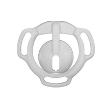 Afbeelding in Gallery-weergave laden, White Eclipse Dome chastity cage front view showing the rounded cover, vertical bridge and oval opening