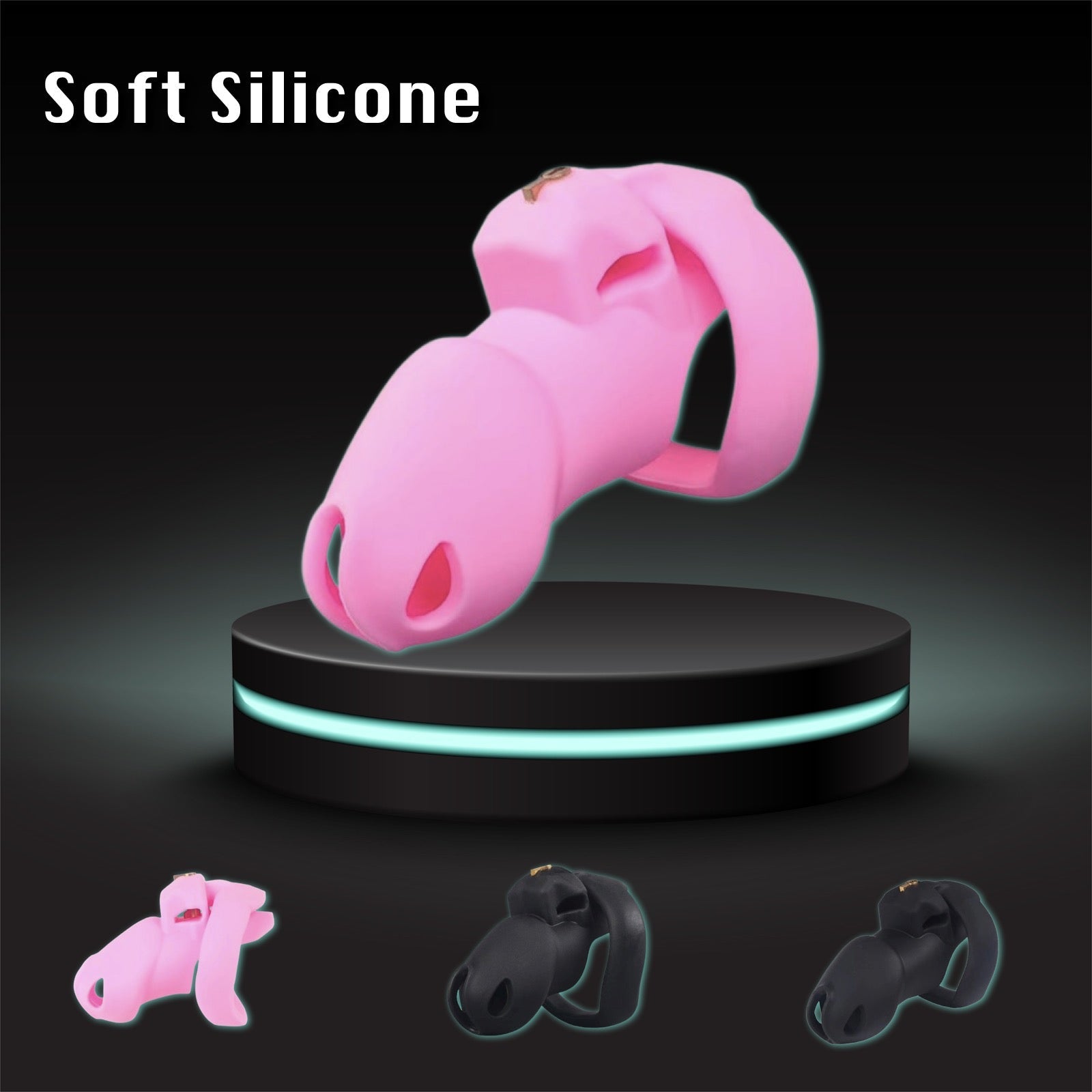 Cage De Chasteté Masculine HTV4 NUB Rose – Silicone Hypoallergénique, 4 Anneaux