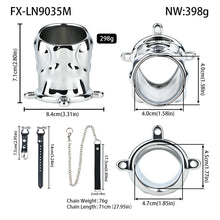 Load image into Gallery viewer, Flame Cutout Stainless Steel Chastity Cage with Restraint - Leather strap M size dimensions
