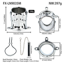 Load image into Gallery viewer, Flame Cutout Stainless Steel Chastity Cage with Restraint - Beaded cord M size dimensions