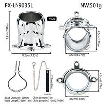 Load image into Gallery viewer, Flame Cutout Stainless Steel Chastity Cage with Restraint - Beaded cord L size dimensions
