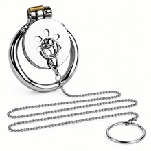 Load image into Gallery viewer, Stainless Steel Flat Chastity Cage with Control Chain