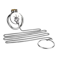 Load image into Gallery viewer, Stainless Steel Flat Chastity Cage with Control Chain