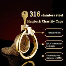 Load image into Gallery viewer, Golden Adjustable Chainmail Chastity Cage 4