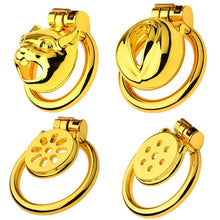 Load image into Gallery viewer, Golden Flat Metal Chastity Cage