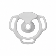 Lade das Bild in den Galerie-Viewer, White Halo Ring flat chastity cage front view with a circular center opening and three strap slots
