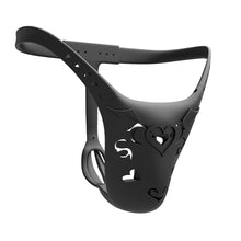 Load image into Gallery viewer, Black Nylon heart-cutout custom chastity belt front view