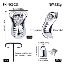 Afbeelding in Gallery-weergave laden, Horror Skull Metal Chastity Cage with Lockable Belt size chart and measurements