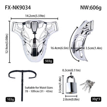 Afbeelding in Gallery-weergave laden, Mech Armor Metal Chastity Cage Lockable Belt size chart and cover measurements