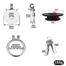 Afbeelding in Gallery-weergave laden, Mirror Polish Flat and Inverted Chastity Cage – flat cage, ring and silicone gasket size chart