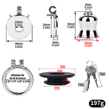 Afbeelding in Gallery-weergave laden, Mirror Polish Flat and Inverted Chastity Cage – short 36 mm inverted insert and ring size chart