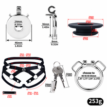 Afbeelding in Gallery-weergave laden, Mirror Polish Flat and Inverted Chastity Cage – optional belt stretch range and ring size chart