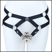Afbeelding in Gallery-weergave laden, Mirror Polish Flat and Inverted Chastity Cage – Inverted Long (60 mm) with black support belt