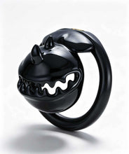 Load image into Gallery viewer, Black Monster Mouth resin chastity cage from a front angle