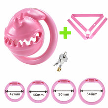 Load image into Gallery viewer, Pink Monster Mouth chastity cage set with matching three-way belt