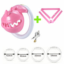 Load image into Gallery viewer, Pink and white Monster Mouth chastity cage set with pink belt