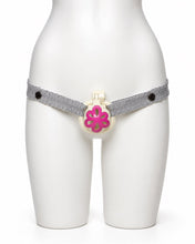 Load image into Gallery viewer, Grey Houndstooth elastic support strap shown from the front on a display mannequin; cage not included