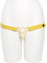 Load image into Gallery viewer, Yellow Houndstooth elastic support strap shown from the front on a display mannequin; cage not included