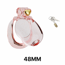 Load image into Gallery viewer, Transparent pink heart chastity cage with 48 mm ring
