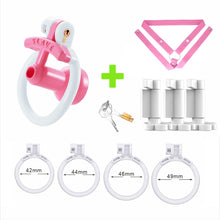 Load image into Gallery viewer, Pink and white negative urethral cage with belt and lock cores