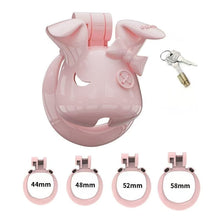 Lade das Bild in den Galerie-Viewer, Rabbit Fairy Resin Chastity Cage dimensions showing 44mm, 48mm, 52mm