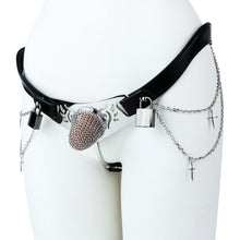 Load image into Gallery viewer, Silver Scale Armor Chain Chastity Pants side angle of the longer cage