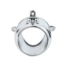 Afbeelding in Gallery-weergave laden, Ventilated Weighted Stainless Steel Chastity Cage with Chain – metal cage rear opening