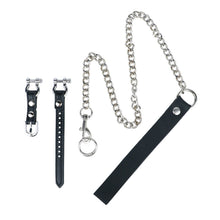 Afbeelding in Gallery-weergave laden, Ventilated Weighted Stainless Steel Chastity Cage with Chain – leather strap and chain components