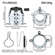 Afbeelding in Gallery-weergave laden, Ventilated Weighted Stainless Steel Chastity Cage with Chain – size S beaded rope measurements
