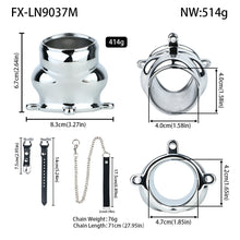 Load image into Gallery viewer, Weighted Stainless Steel Chastity Cage with Chain – size M leather strap measurements