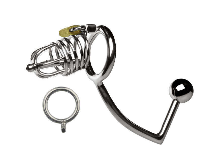 Metal Chastity Cage with Butt Plug Attachment and Urethral Catheter chastity-devices Metal Chastity Cage with Butt Plug Attachment and Urethral Catheter chastity-devices