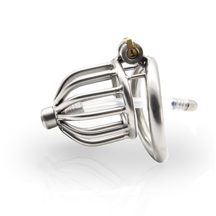 Stainless Steel Stealth Lock Male Chastity Device with Urethral Catheter