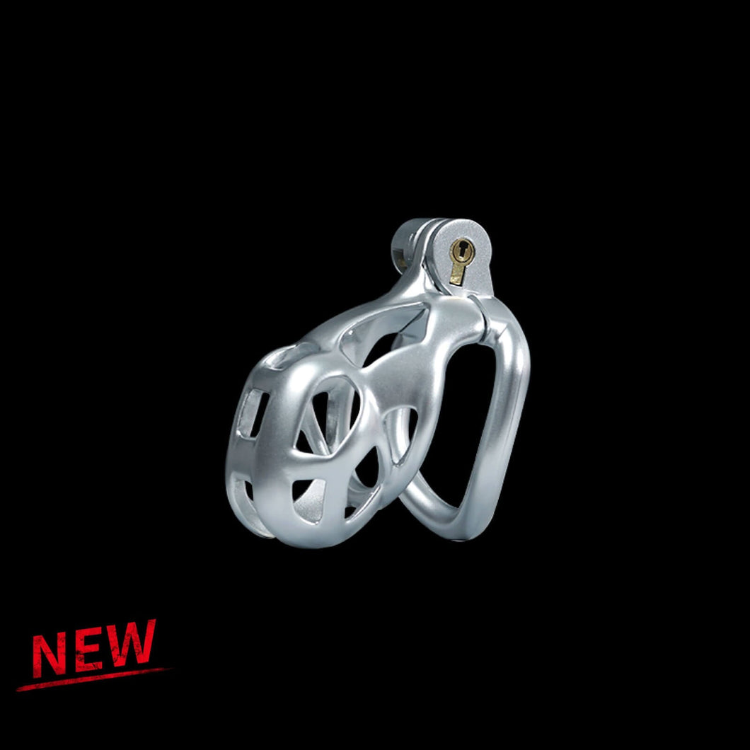 Nano Silver Cobra Male Chastity Cage With 4 Rings