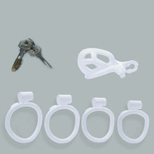 Load image into Gallery viewer, Nub White Cobra Male Chastity Cage With 4 Rings