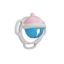 Lade das Bild in den Galerie-Viewer, Blue and pink bell-shaped chastity cage angled view
