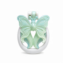 Load image into Gallery viewer, Blue &amp; Yellow Butterfly Wing Inverted Chastity Cage original front view
