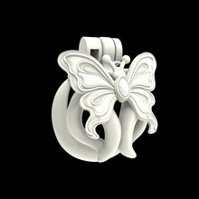 Load image into Gallery viewer, White Butterfly Wing Inverted Chastity Cage three-quarter view
