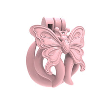 Load image into Gallery viewer, Pink Butterfly Wing Inverted Chastity Cage three-quarter view
