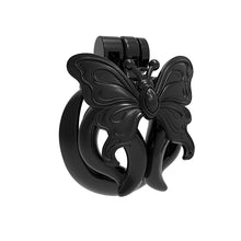 Load image into Gallery viewer, Black Butterfly Wing Inverted Chastity Cage three-quarter view
