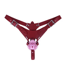 Load image into Gallery viewer, Pink Candy Heart chastity cage with red PU leather waist belt
