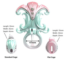 Lade das Bild in den Galerie-Viewer, Coral Whisper Chastity Cage dimensions showing 35mm, 45mm, 25mm
