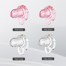 Lade das Bild in den Galerie-Viewer, Extensible Silicone Chastity Cage With Vibration Plug color options in clear, pink
