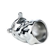 Load image into Gallery viewer, Flame Cutout Stainless Steel Chastity Cage with Restraint - Flame cutout metal cage angled detail

